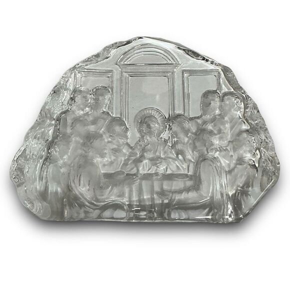 Vintage Last Supper Reverse Carved Laser Engraved Glass Crystal Paperweight - Picture 1 of 8